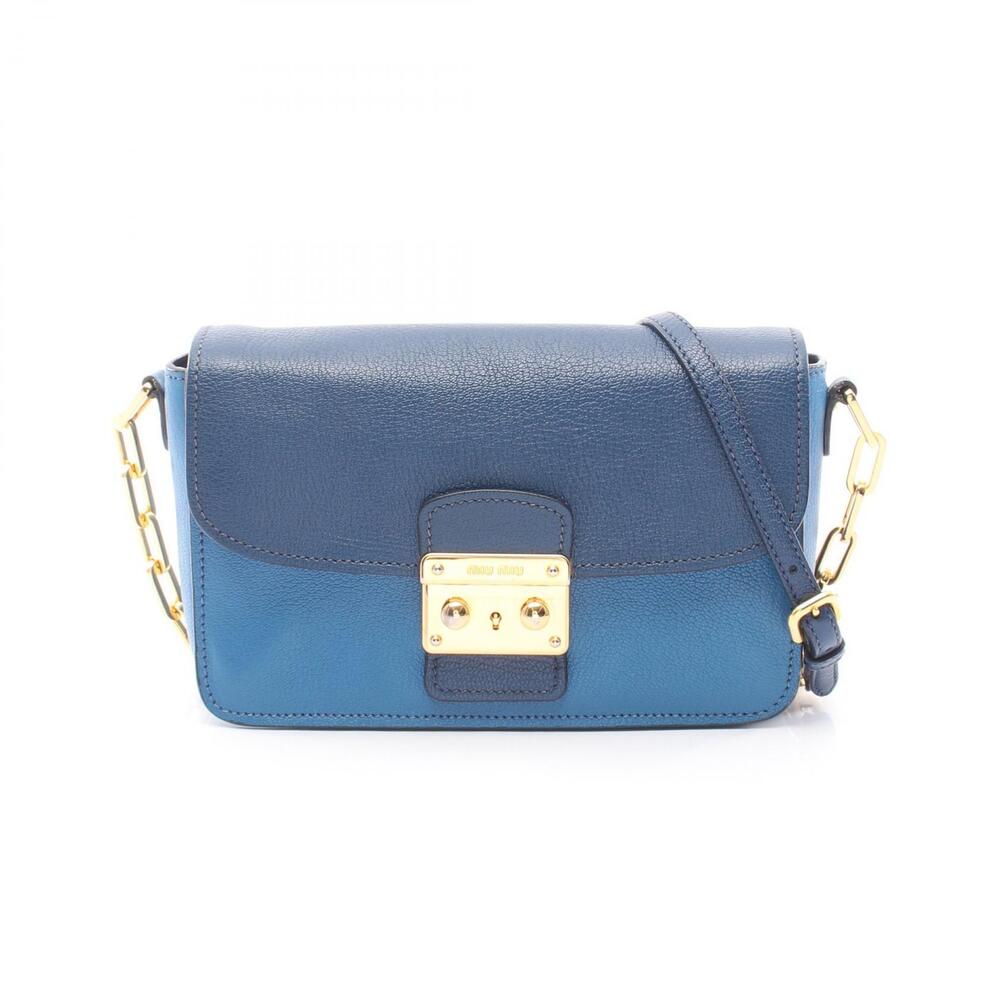 Miu Miu MADRAS BICOLORE Shoulder Bag Leather Blue Navy Blue